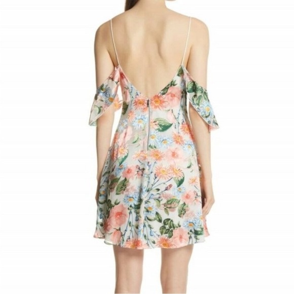 Alice + Olivia Alves Floral Cold Shoulder Silk Blend Dress size 10 - Picture 2 of 14